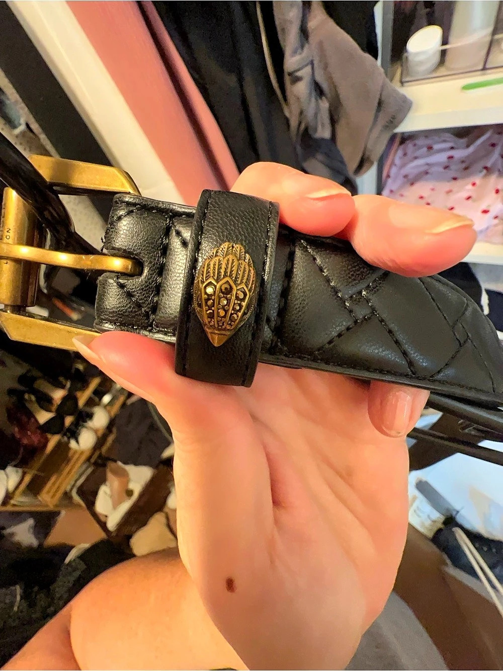 Kurt Geiger London Kensington Belt Black & Gold - Picture 2 of 2